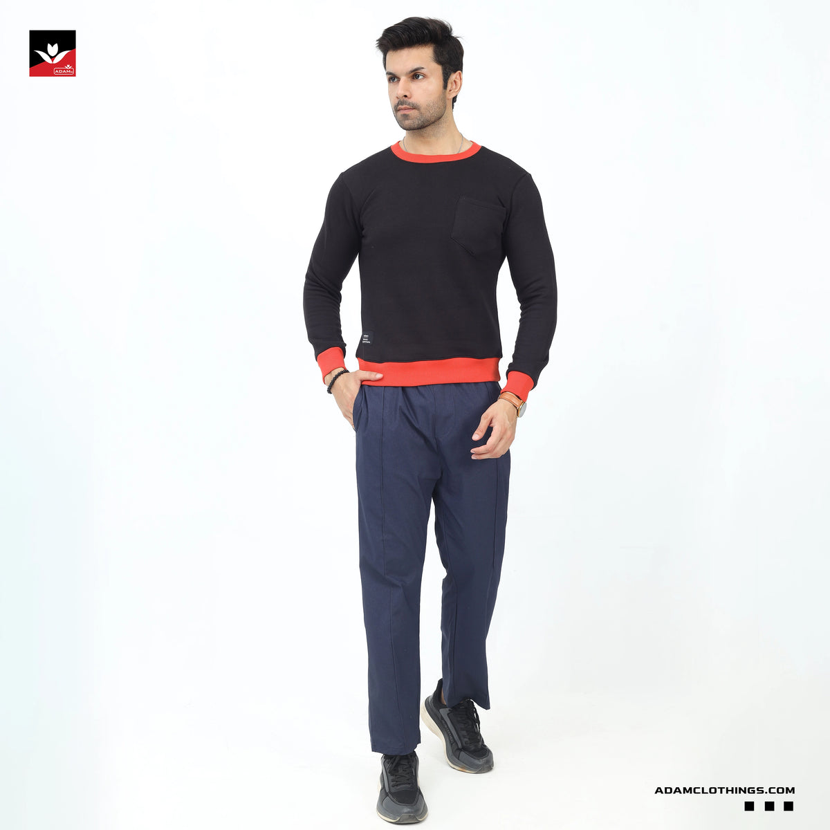 CONTRAST RIB BLACK SWEATSHIRT