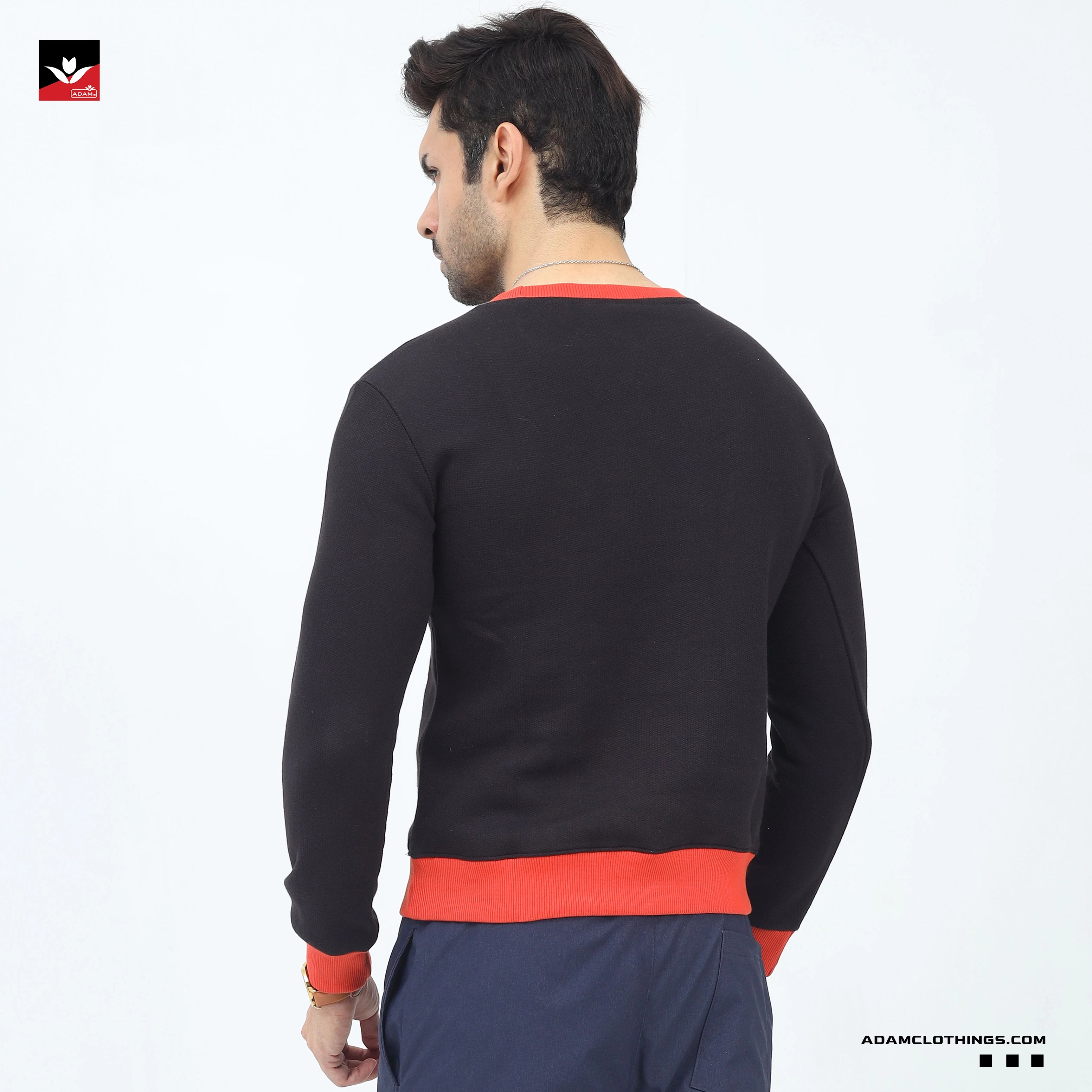 CONTRAST RIB BLACK SWEATSHIRT