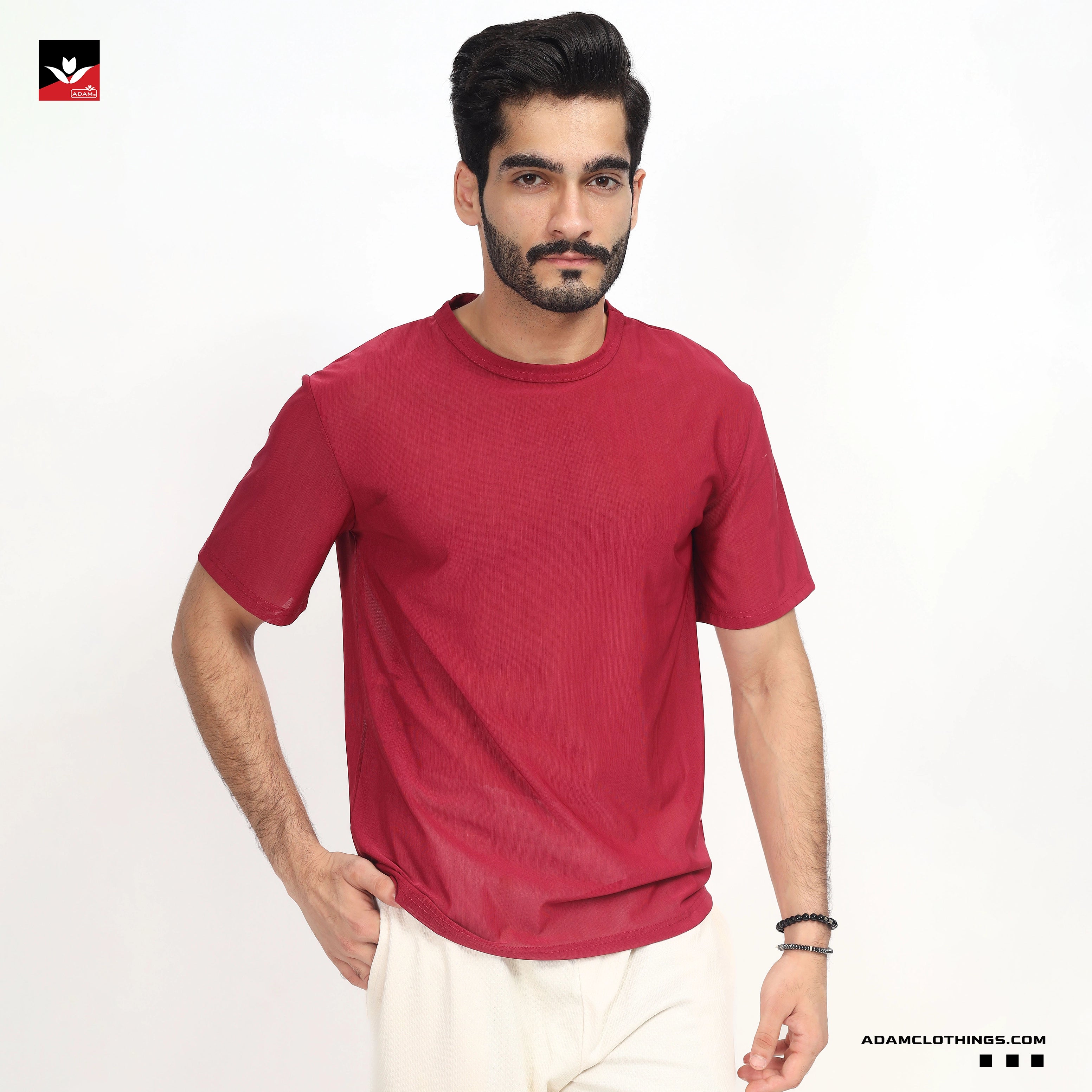 Relaxed fit mesh jumper Maroon T-Shirt for Men  | ADAM