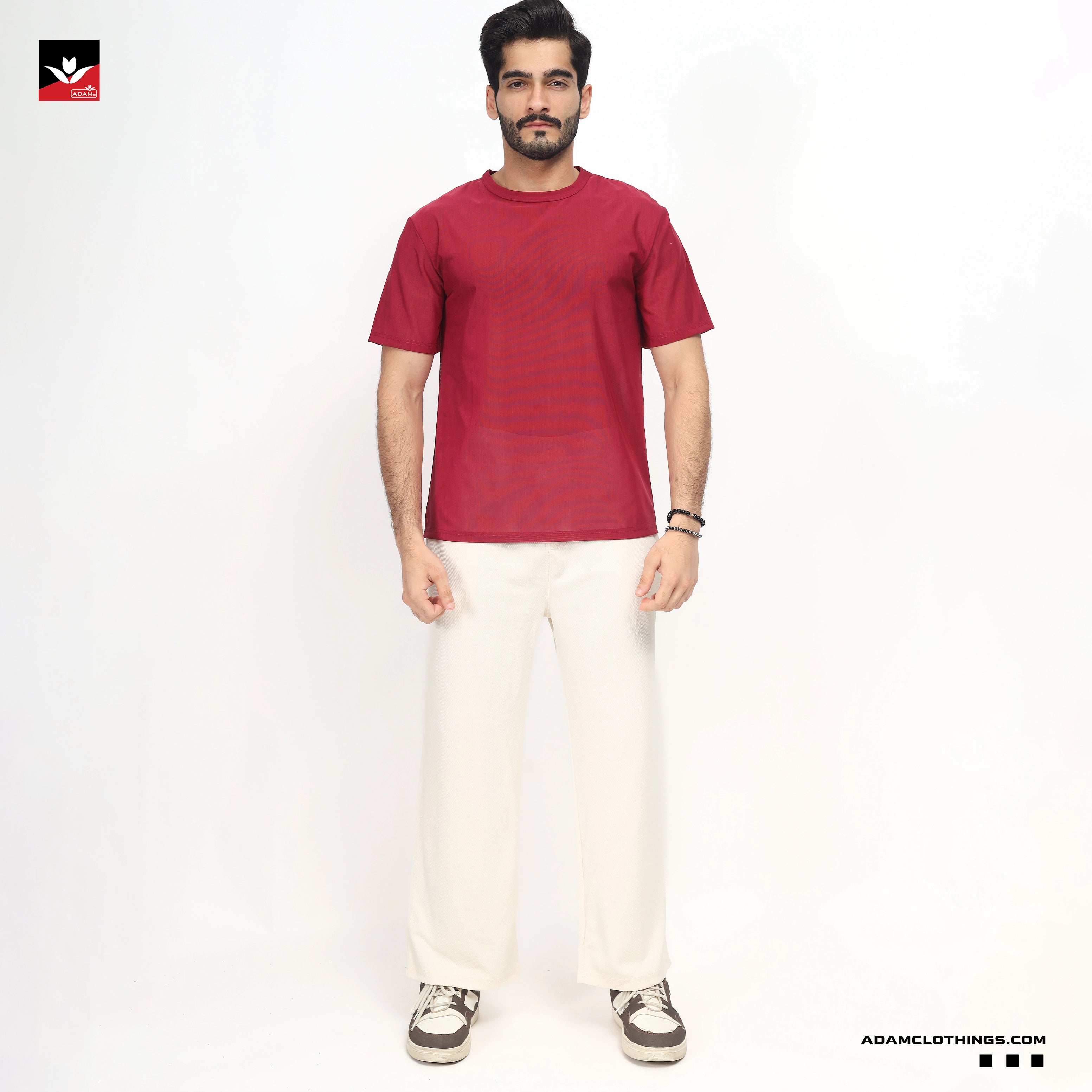 Relaxed fit mesh jumper Maroon T-Shirt for Men  | ADAM