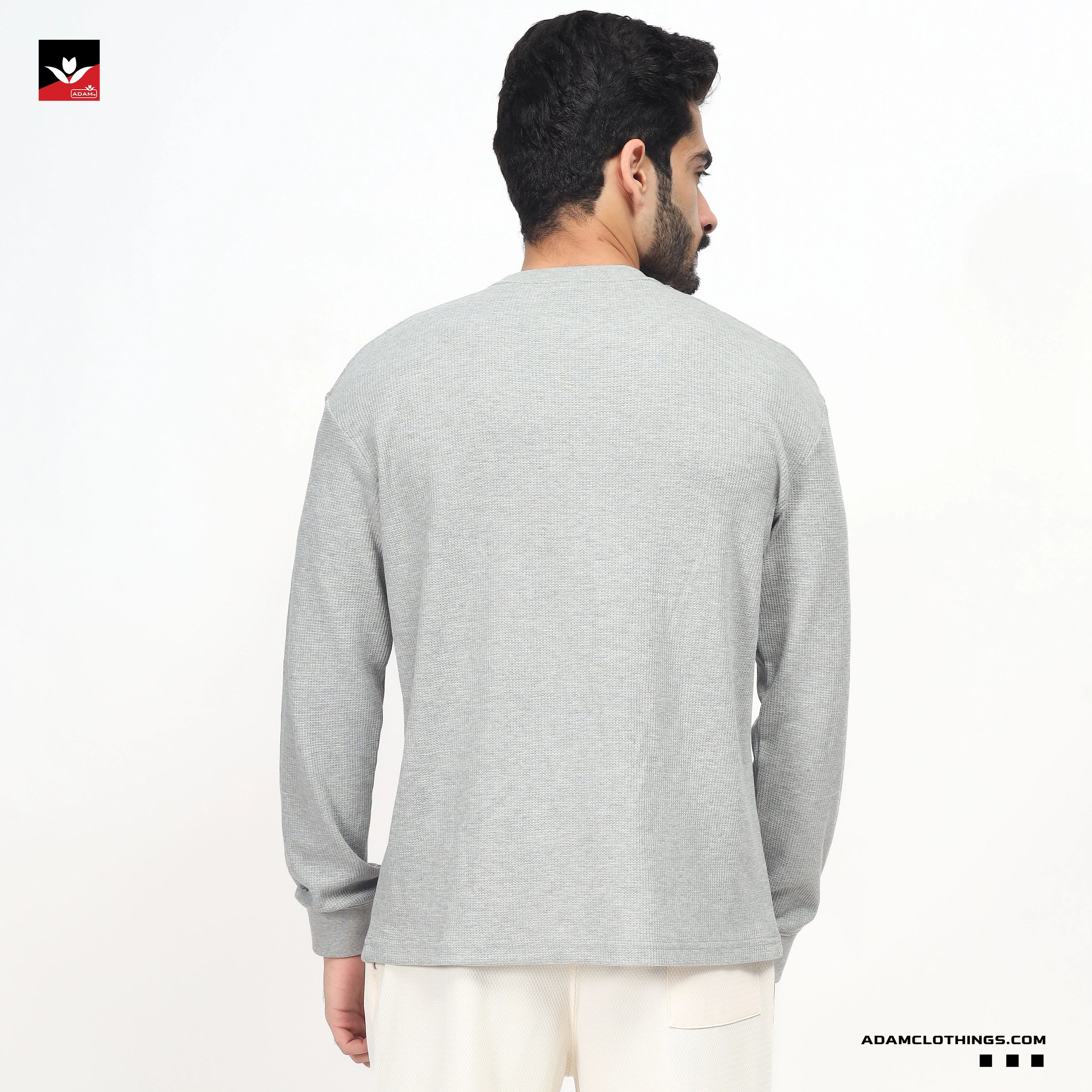 TEXTURED WAFFLE KNIT EMBROIDED SWEATSHIRT
