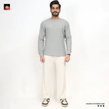 TEXTURED WAFFLE KNIT EMBROIDED SWEATSHIRT