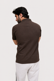 Brown embroidery polo for men, back view, ADAM Clothing