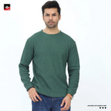 GREEN WAFFLE KNIT TEXTURED SWEATSHIRT