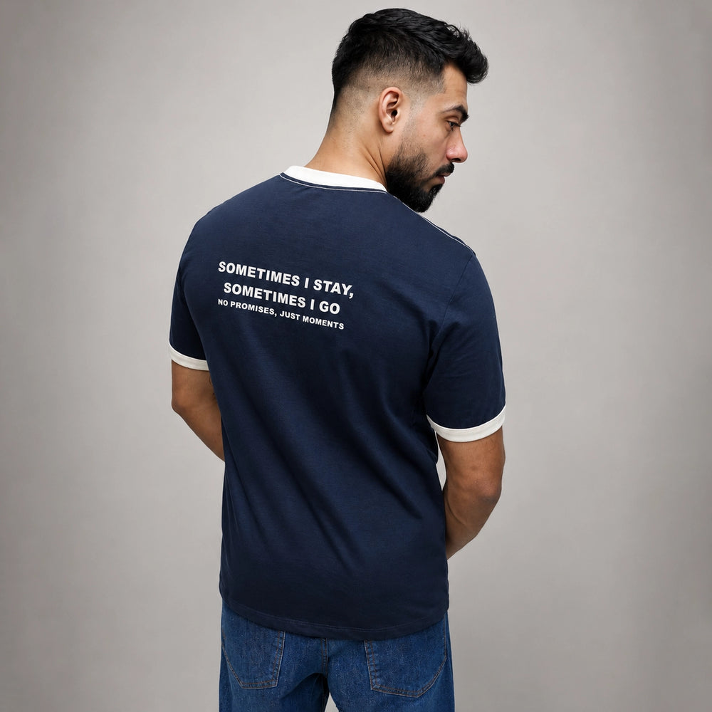 Navy blue t shirt back view showing relaxed regular fit