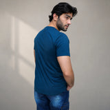 ADAM royal blue t shirt back view relaxed fit stitched hem detail