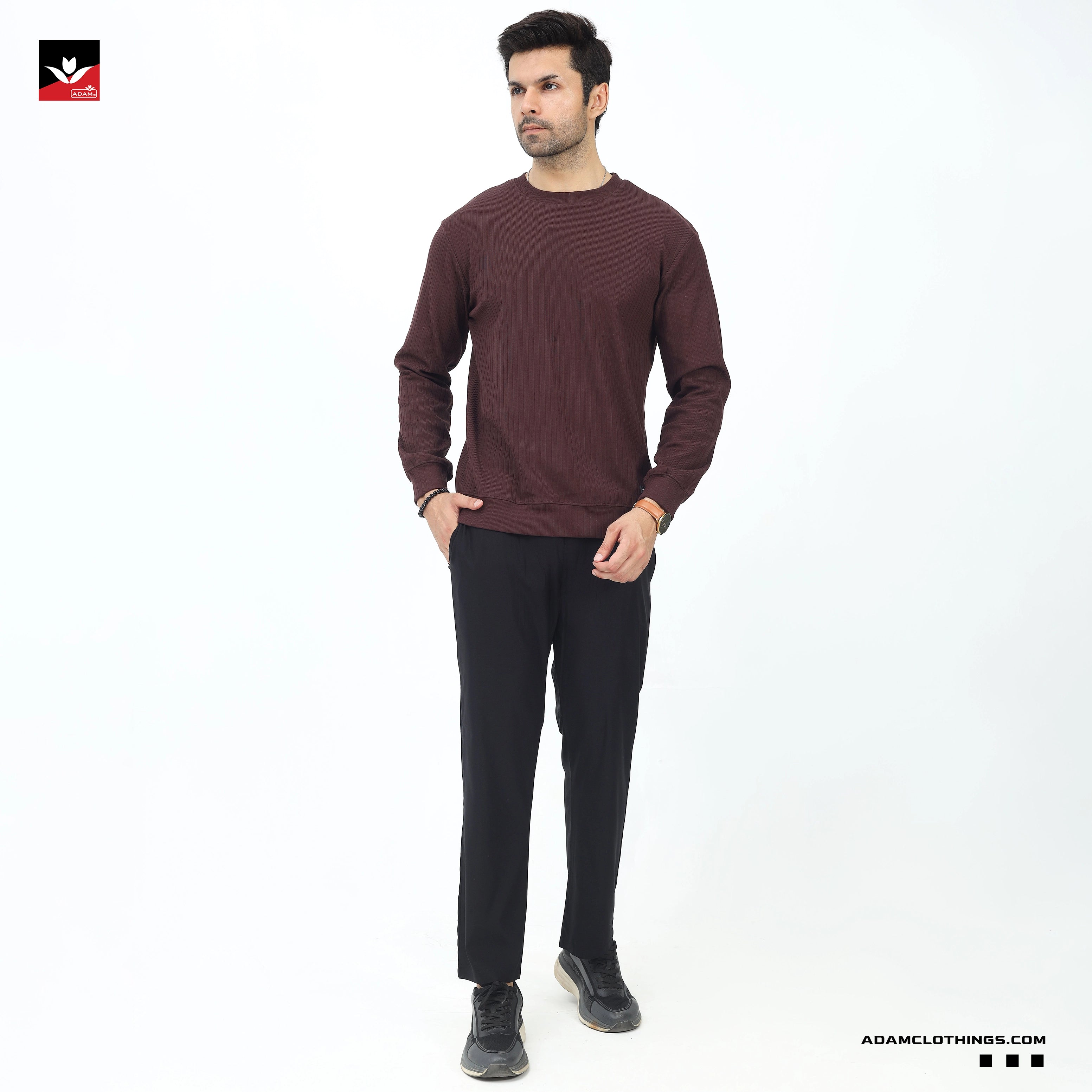 TEXTURED RIBEED MEHROON SWEATSHIRT