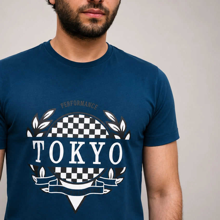 ADAM royal blue t shirt for men front view soft cotton casual wear