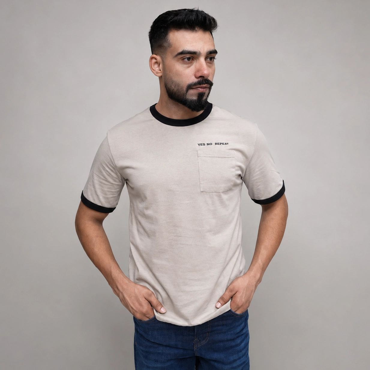 Off white t shirt for men front view in soft cotton fabric