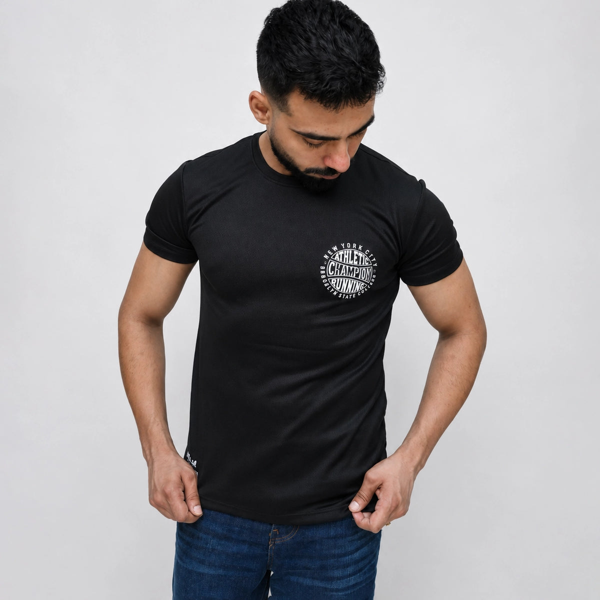 Men's graphic t-shirt whit chest print front view ADAM Clothing