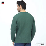GREEN WAFFLE KNIT TEXTURED SWEATSHIRT