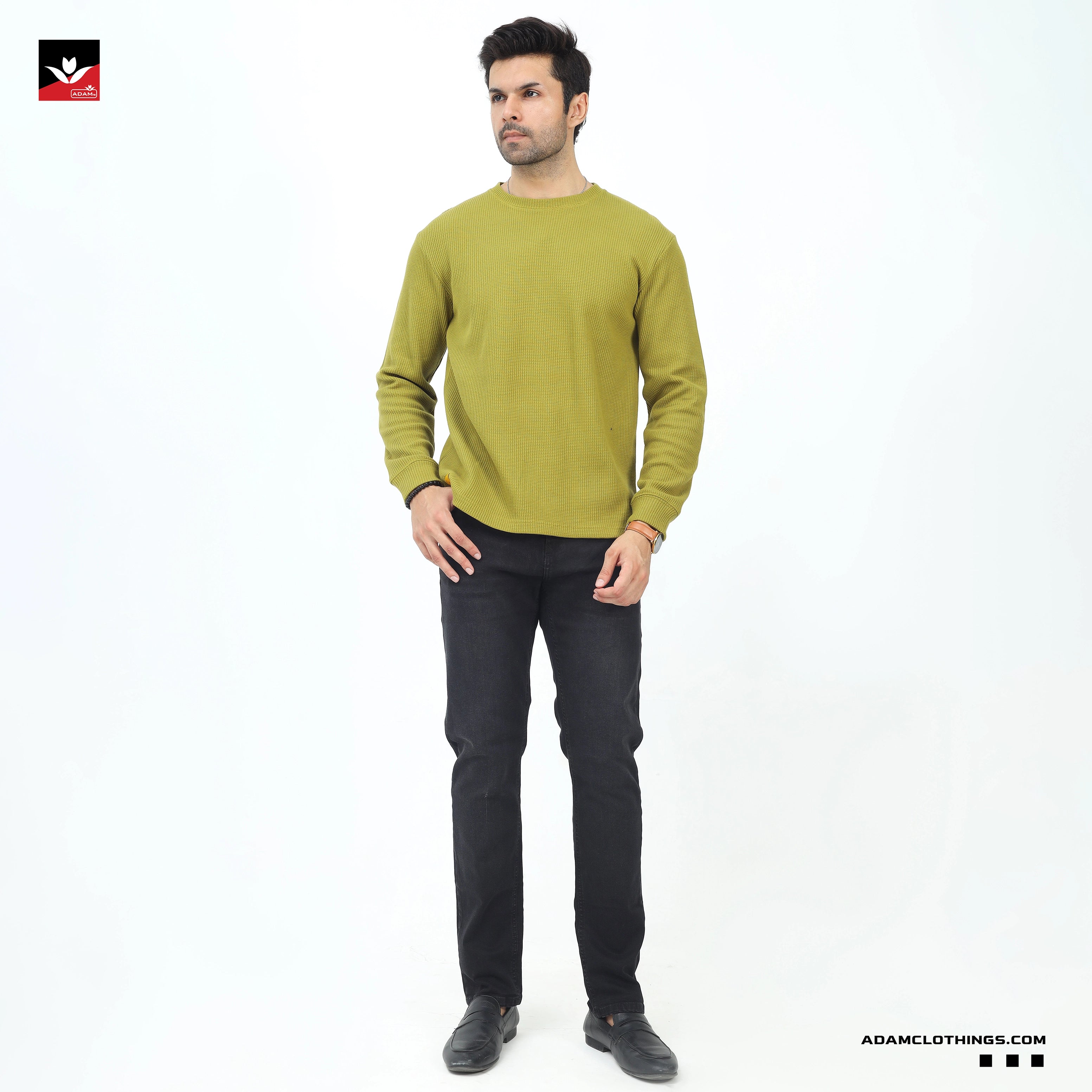 WAFFLE KNIT TEXTURED SWEATSHIRT
