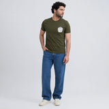 Olive oversized t-shirt size fit on model full body