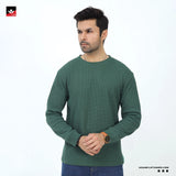 GREEN WAFFLE KNIT TEXTURED SWEATSHIRT