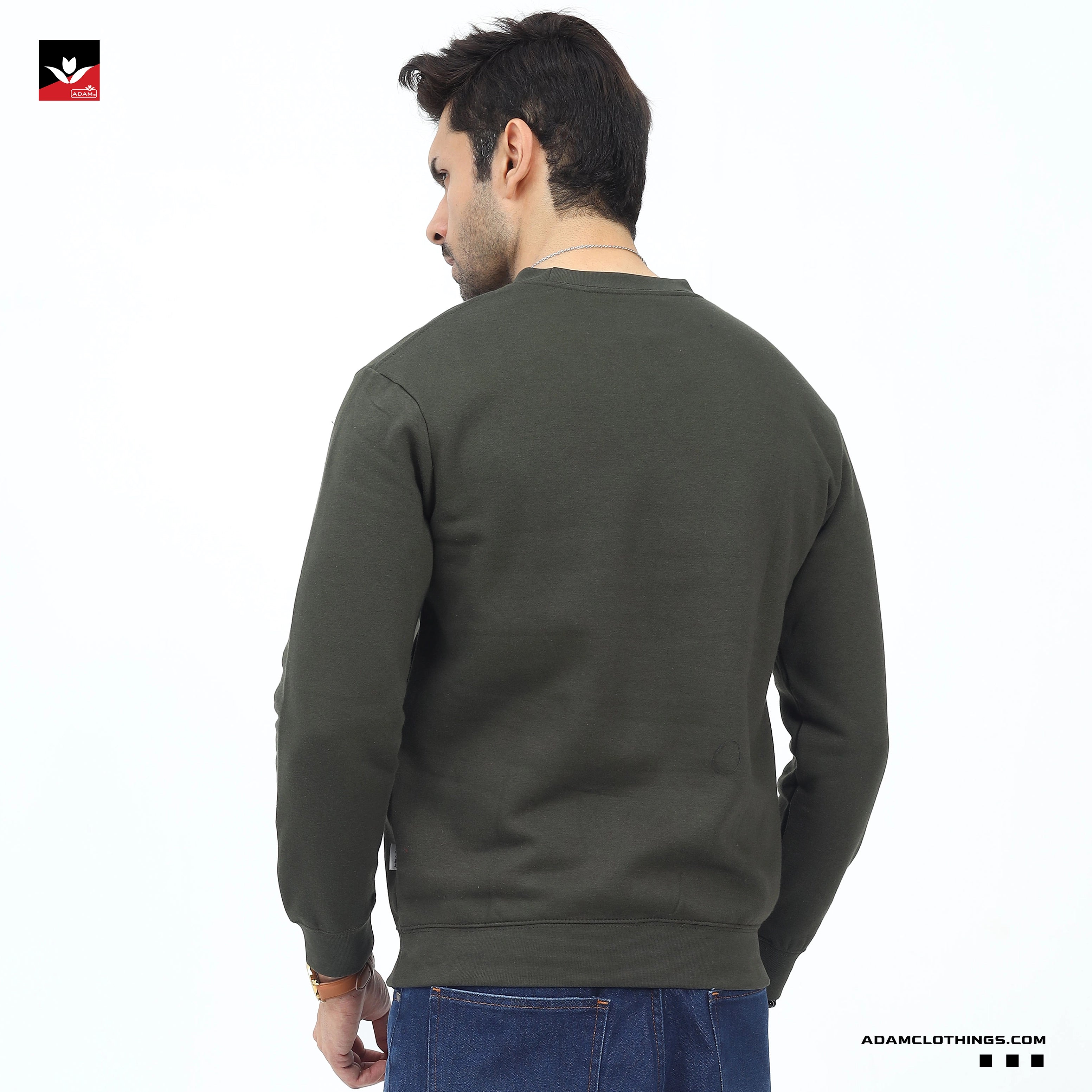 MEN OLIVE PLAIN SWEATSHIRT