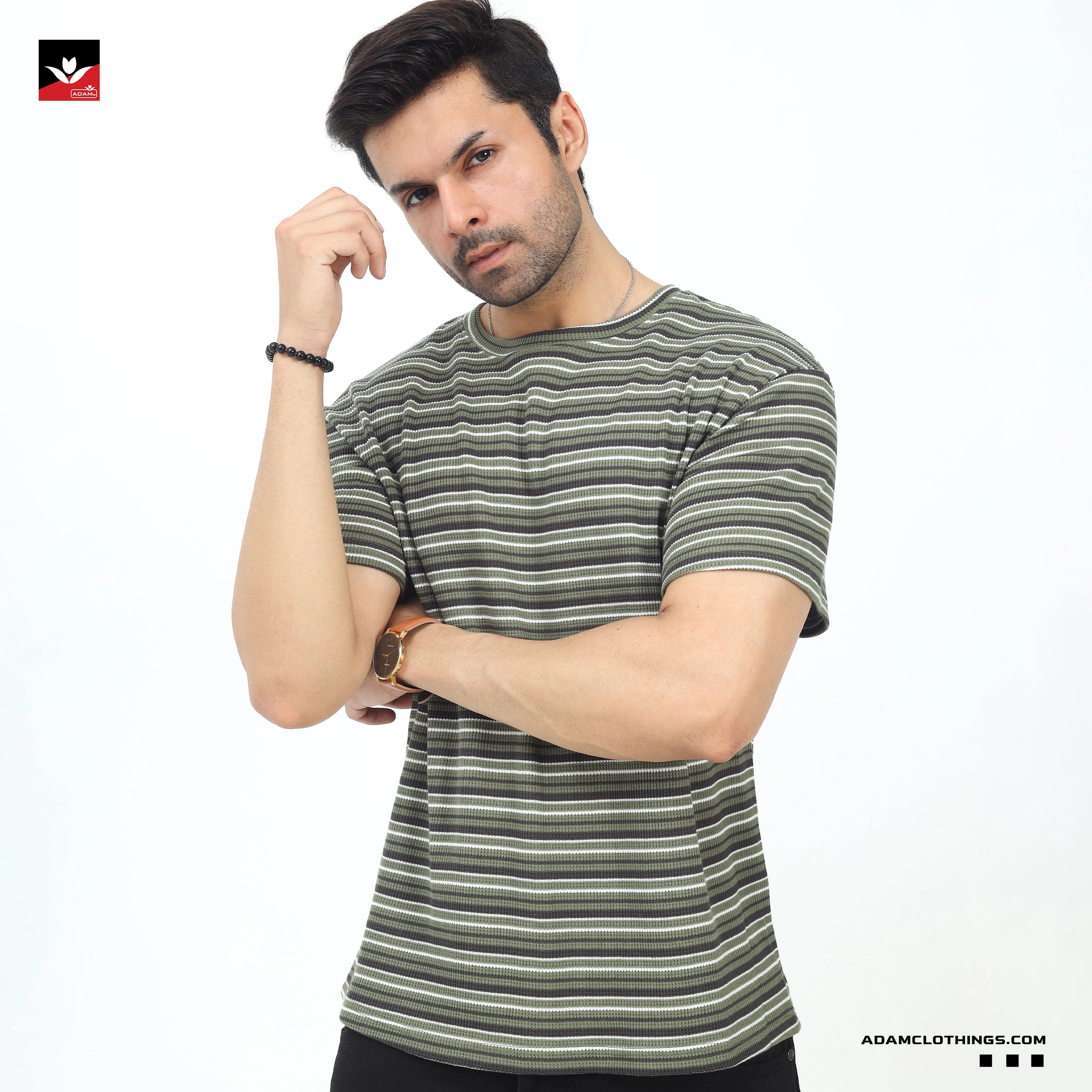 WAFFLE KNIT TEXTURED STRIPED TEE SHIRT
