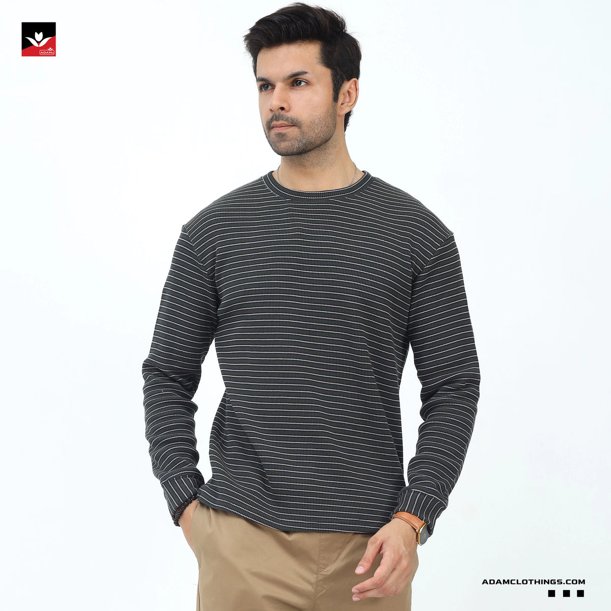 WAFFLE KNIT TEXTURED STRIPED SWEATSHIRT