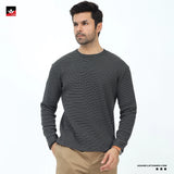 WAFFLE KNIT TEXTURED STRIPED SWEATSHIRT