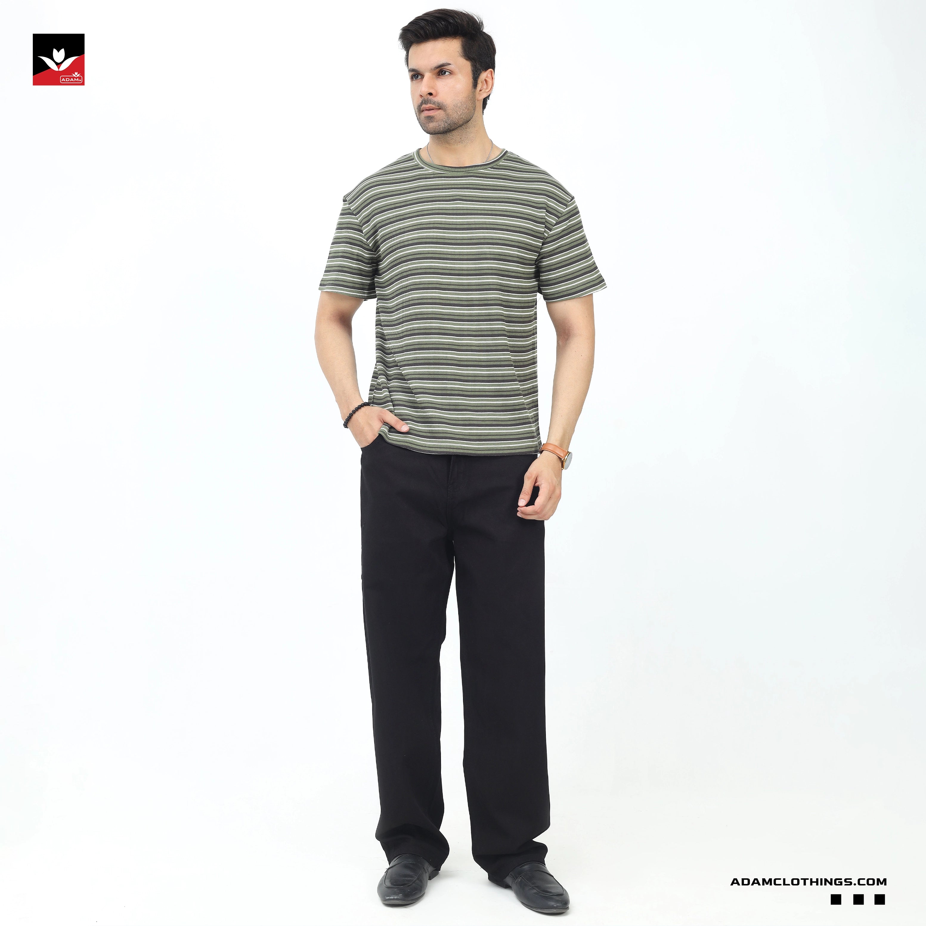WAFFLE KNIT TEXTURED STRIPED TEE SHIRT