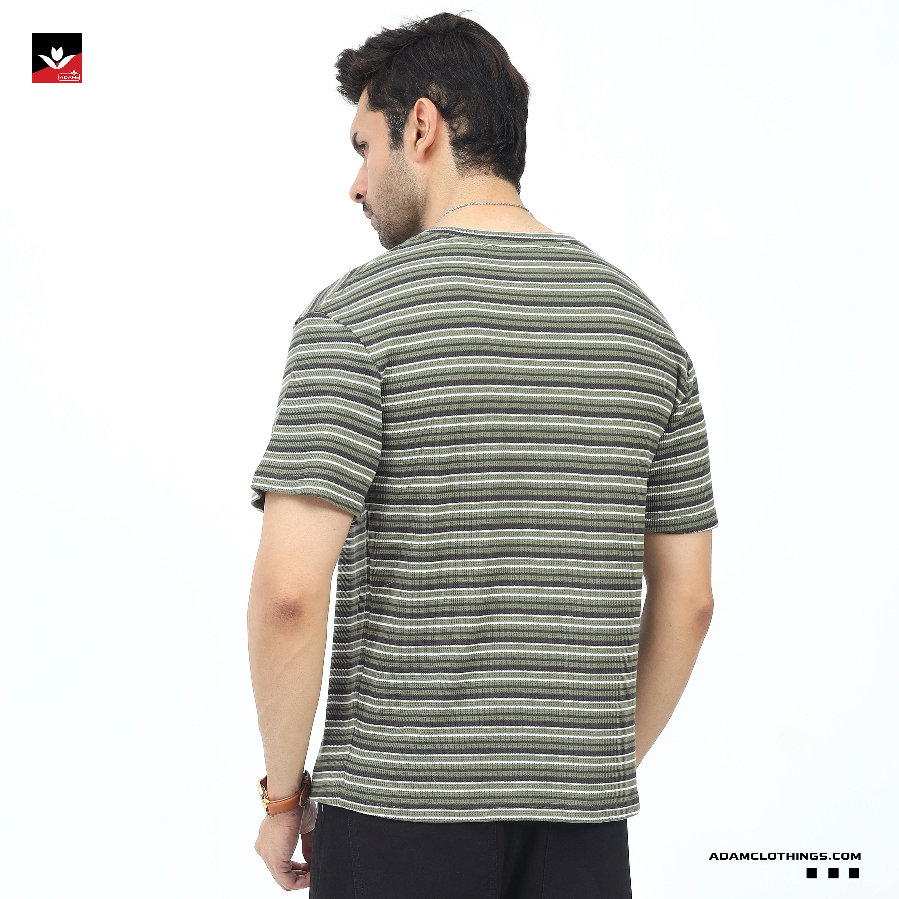 WAFFLE KNIT TEXTURED STRIPED TEE SHIRT