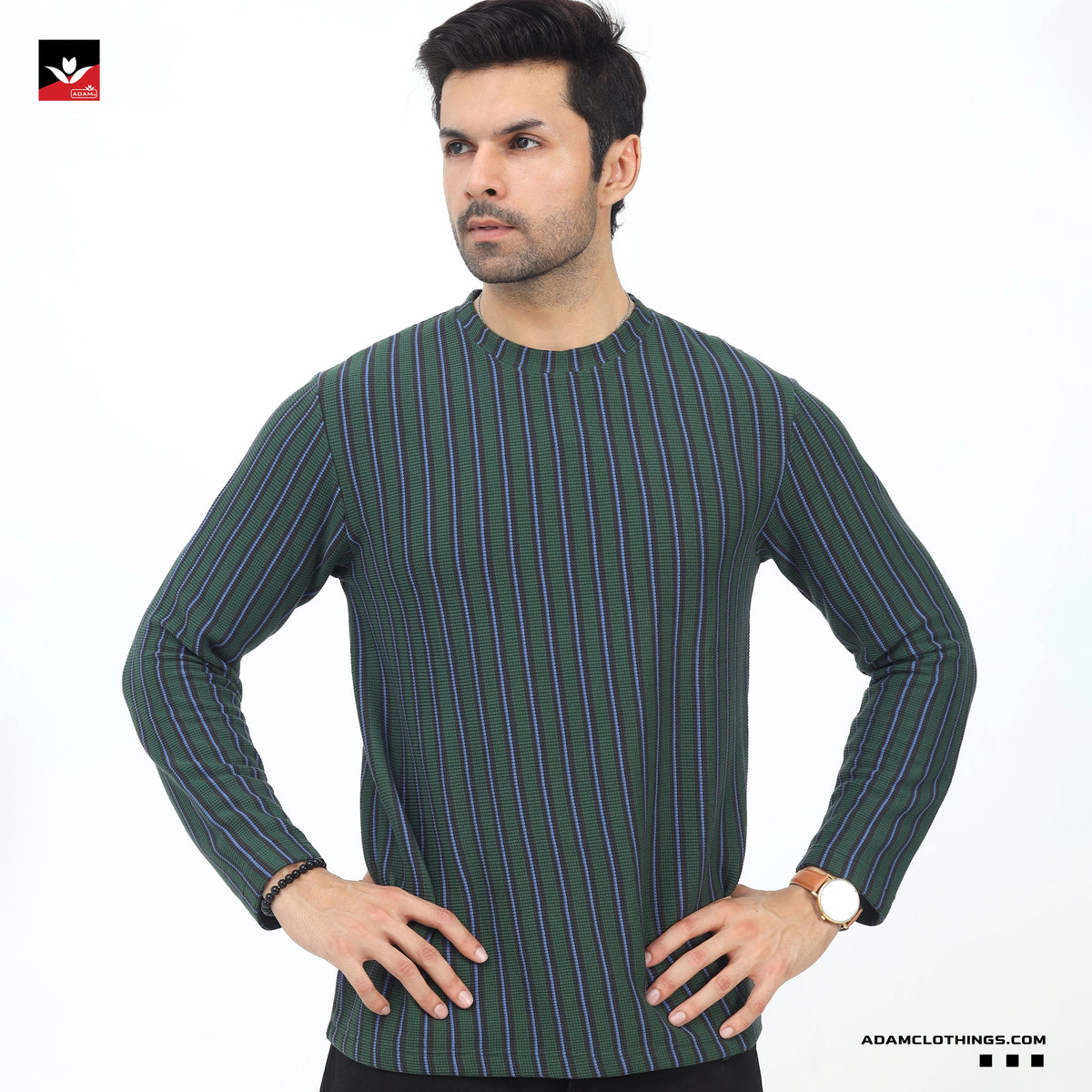 WAFFLE KNIT TEXTURED STRIPED SWEATSHIRT