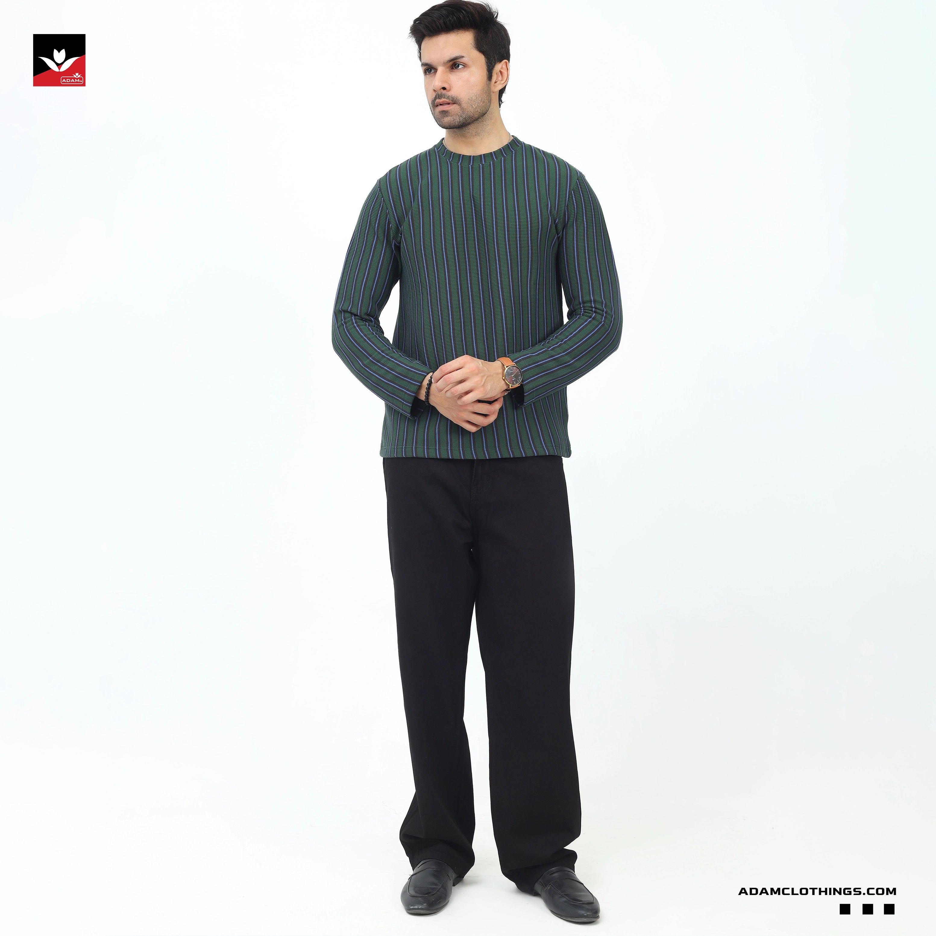 WAFFLE KNIT TEXTURED STRIPED SWEATSHIRT
