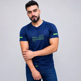 Navy graphic poly mesh tee shirt for men front view