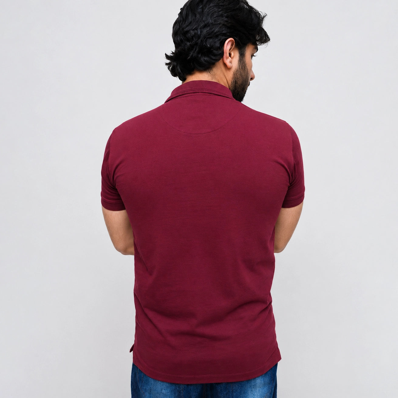 Men's maroon polo shirt regular fit back view
