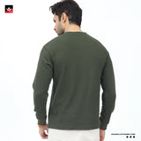 WAFFLE KNIT TEXTURED OLIVE SWEATSHIRT