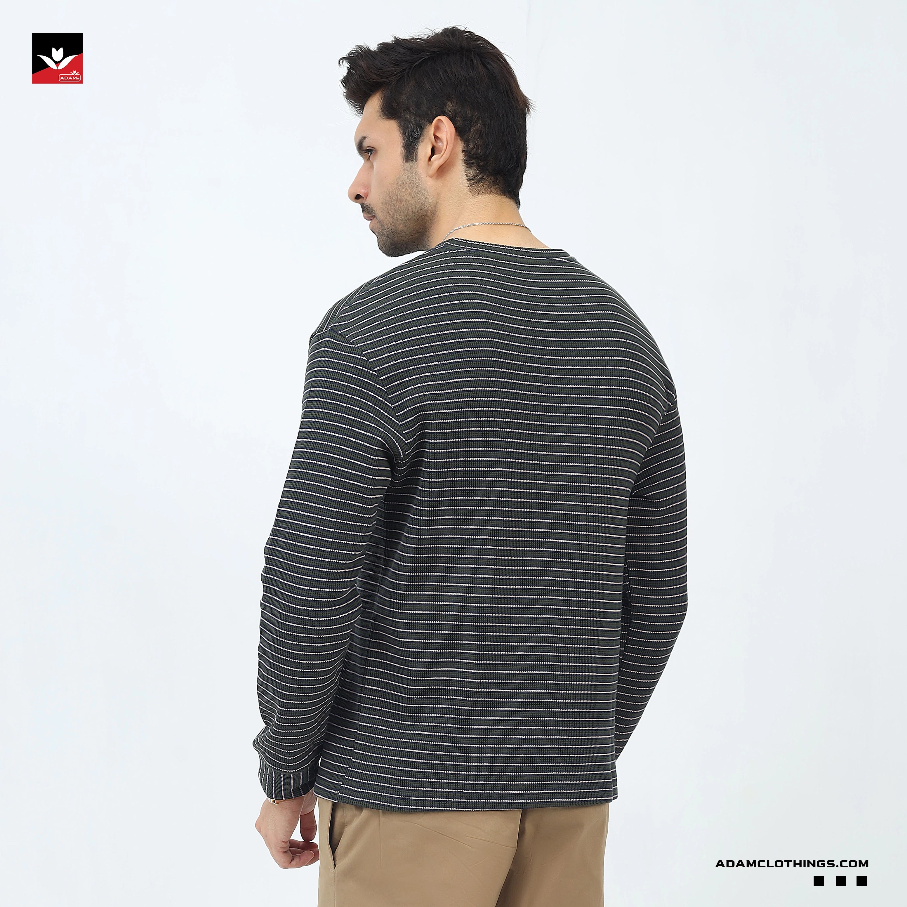 WAFFLE KNIT TEXTURED STRIPED SWEATSHIRT