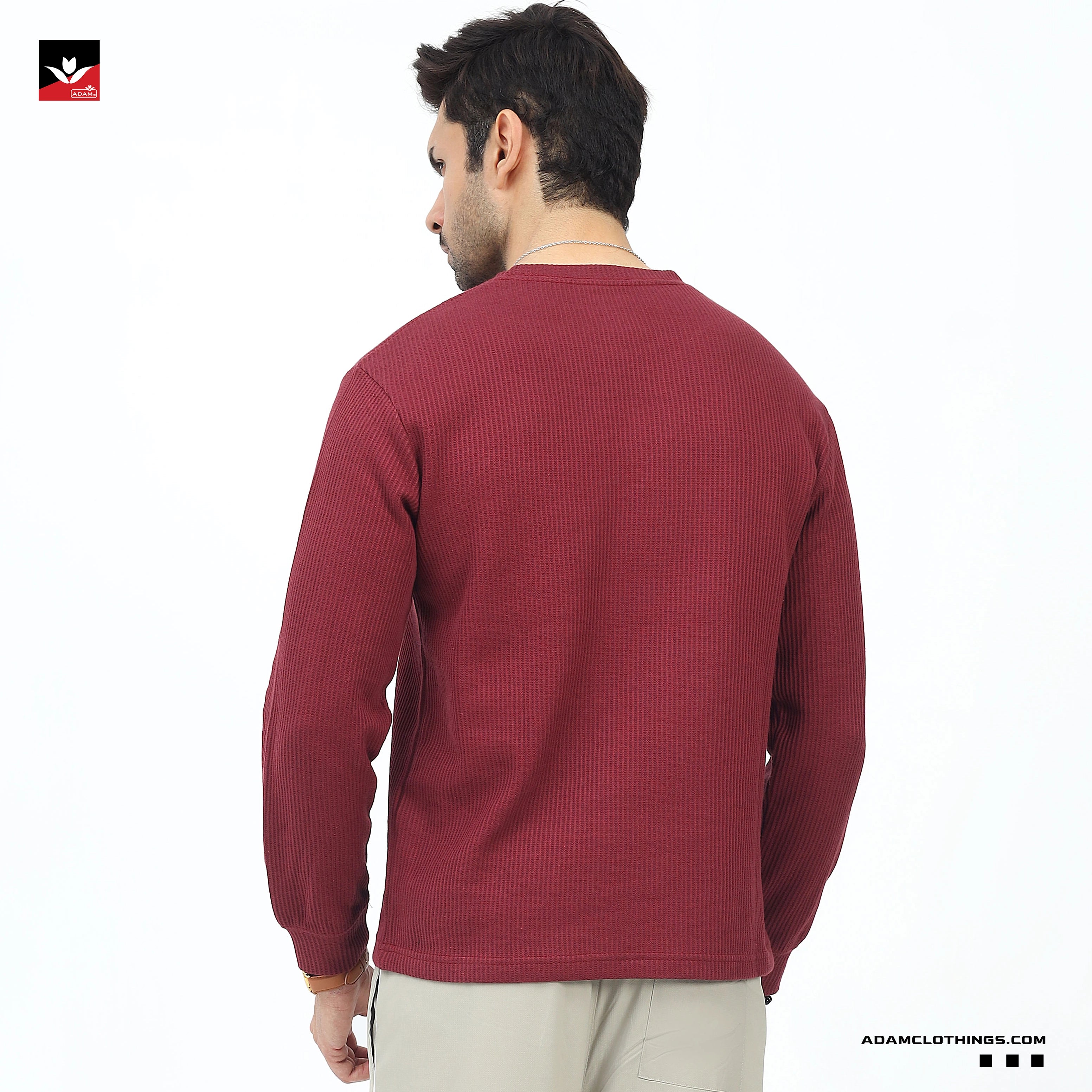 WAFFLE KNIT TEXTURED MEHROON SWEATSHIRT