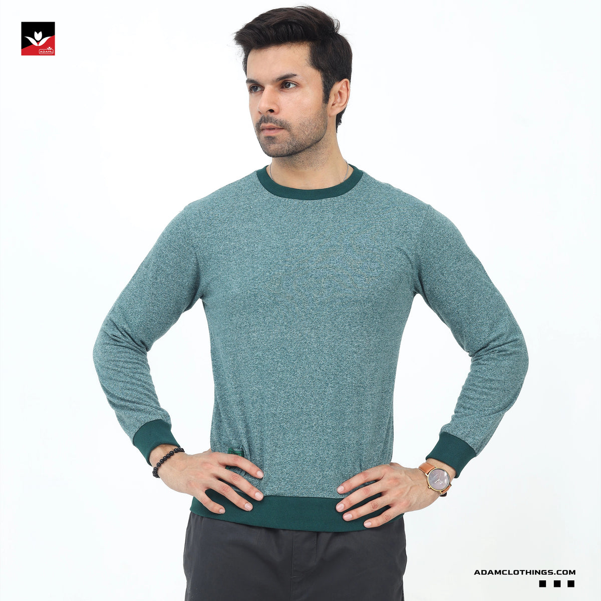 MEN TEXTURED GREEN SWEATSHIRT