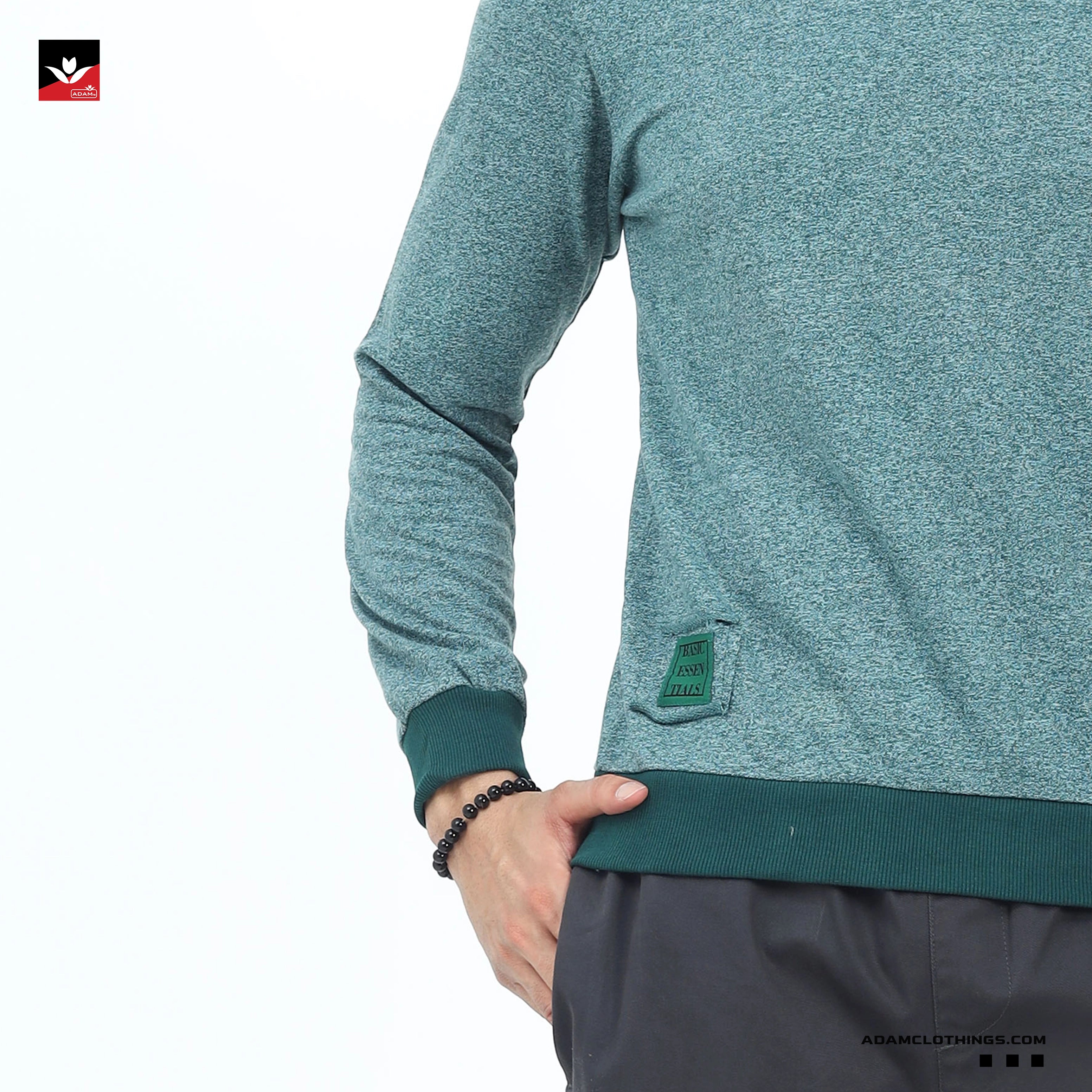 MEN TEXTURED GREEN SWEATSHIRT