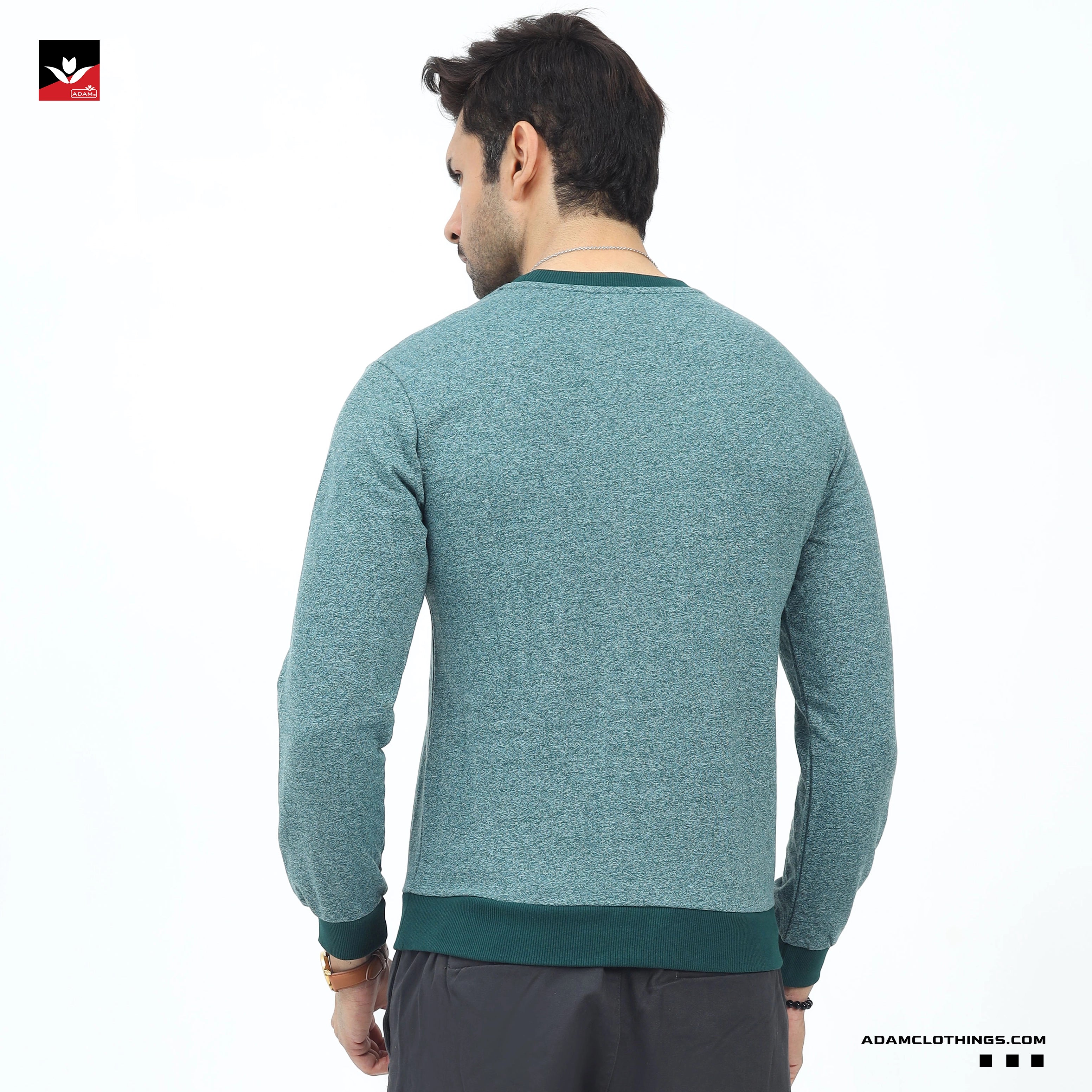 MEN TEXTURED GREEN SWEATSHIRT