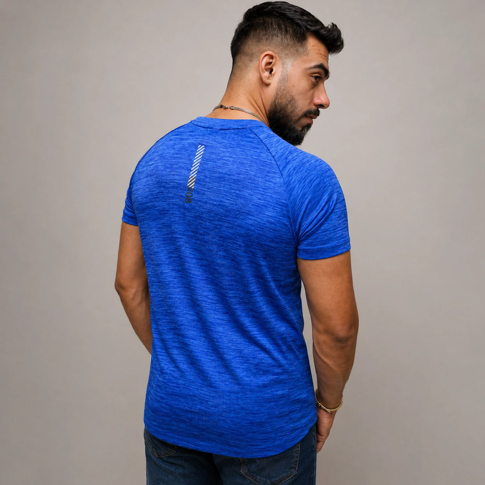 Poly mesh tee back view showing breathable weave texture