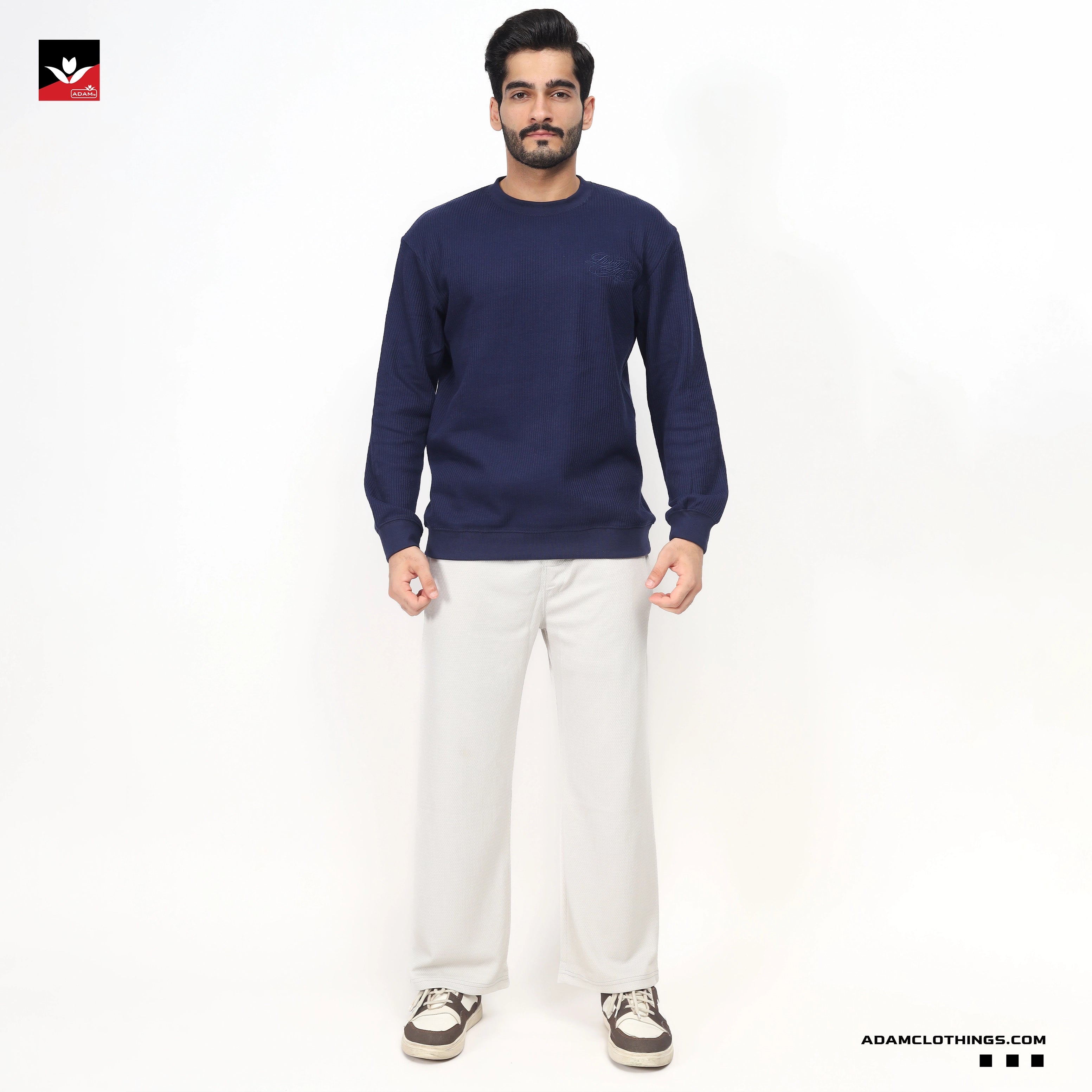 TEXTURED NAVY THERMAL SWEATSHIRT
