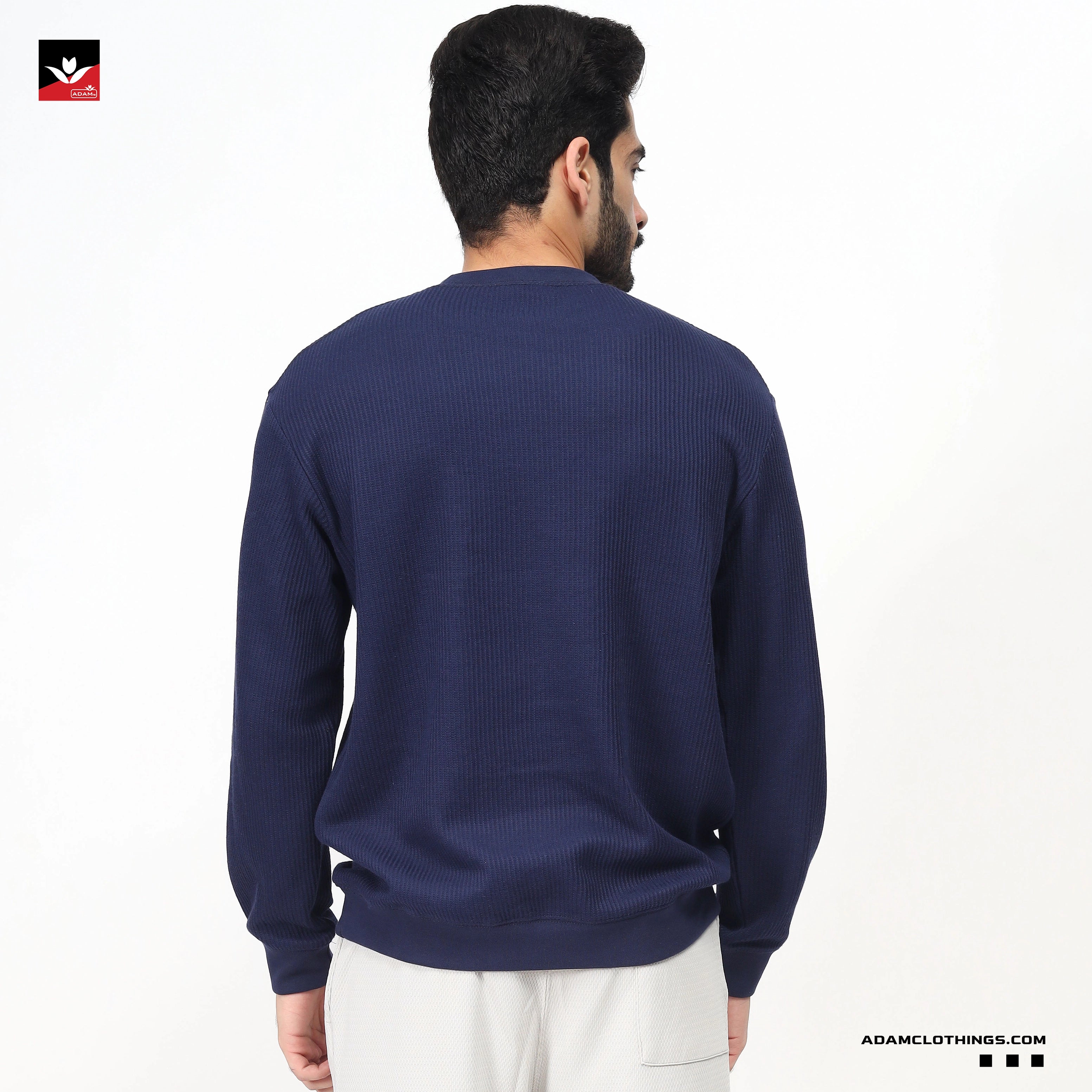 TEXTURED NAVY THERMAL SWEATSHIRT