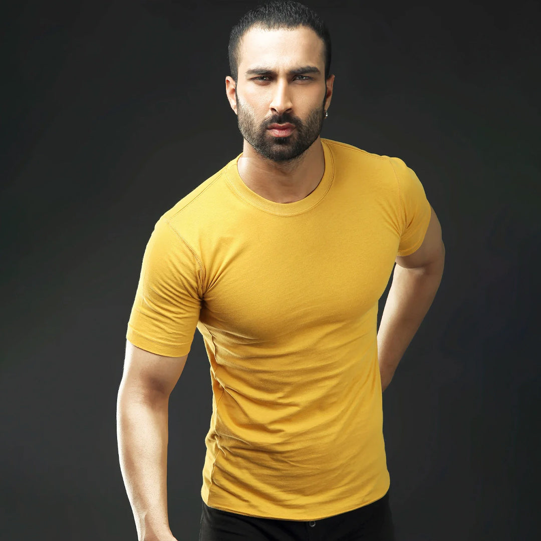 Basic inner Mustard Round Neck Tee
