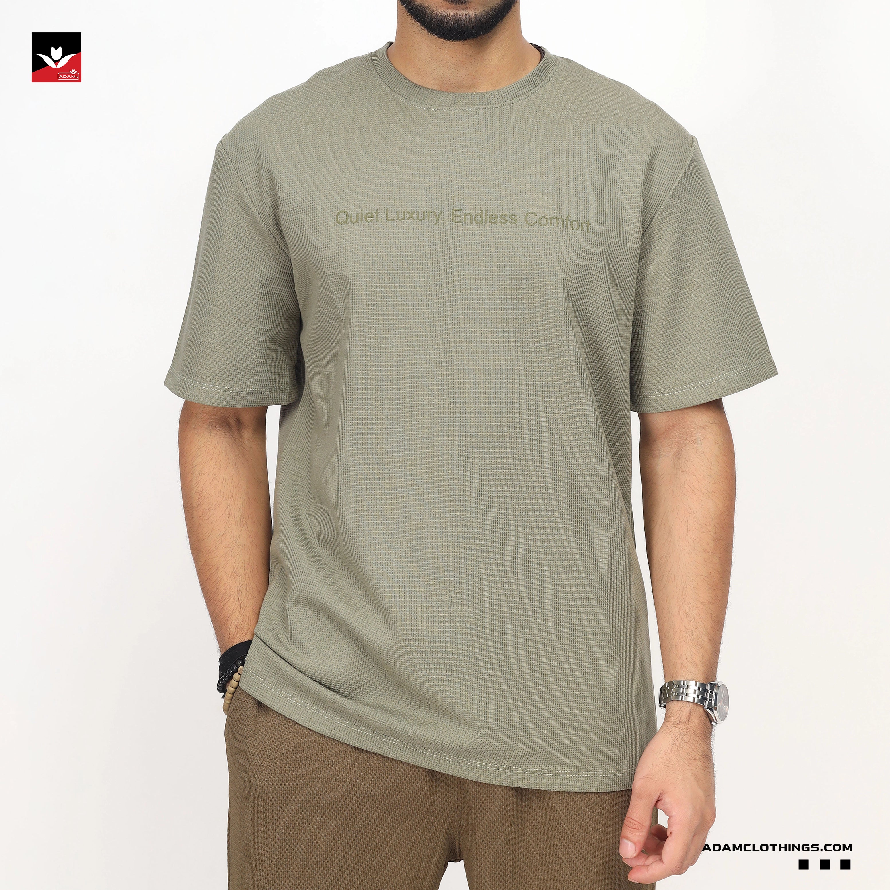 WAFFLE KNIT TEXTURED GRAPHIC TEE SHIRT