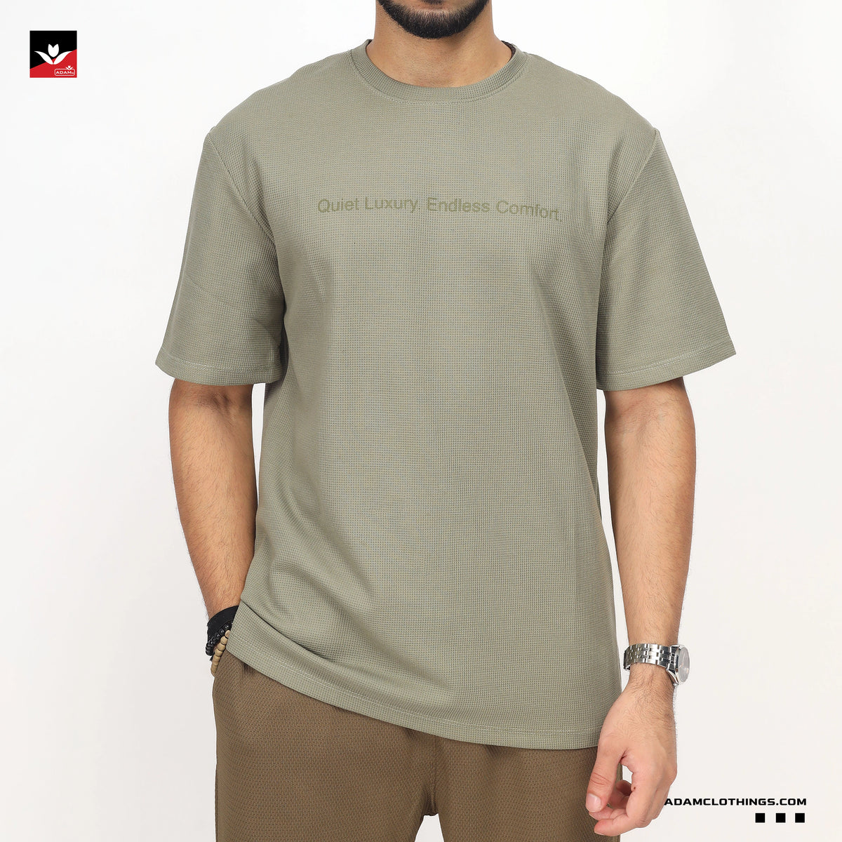WAFFLE KNIT TEXTURED GRAPHIC TEE SHIRT
