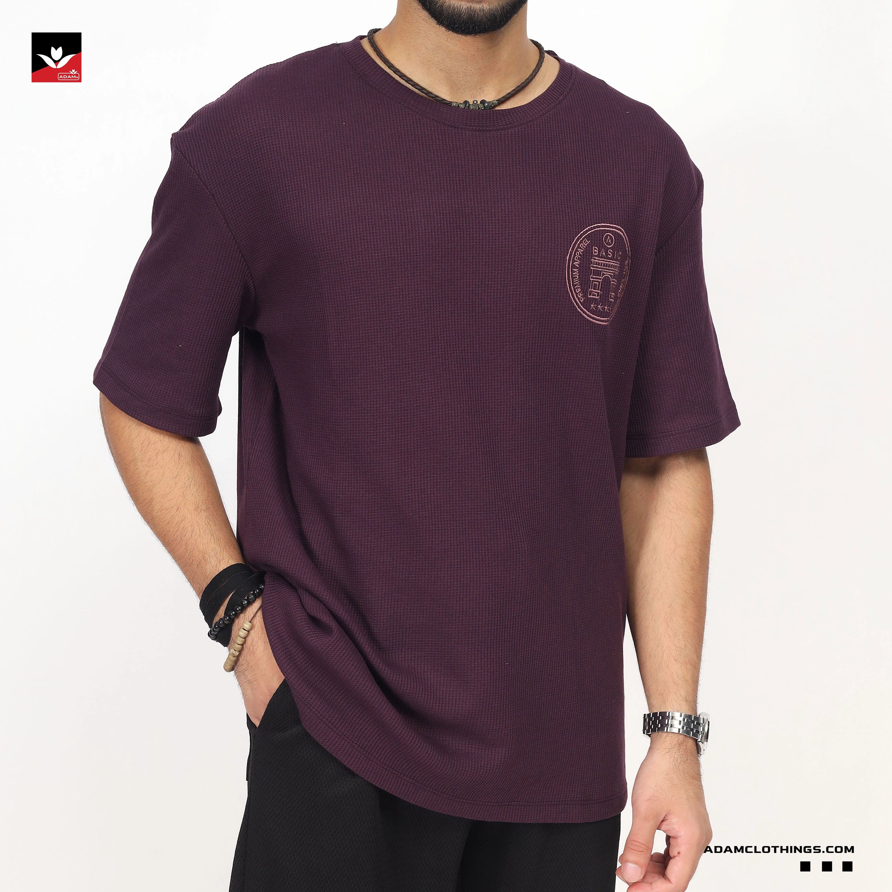 WAFFLE KNIT TEXTURED GRAPHIC TEE SHIRT