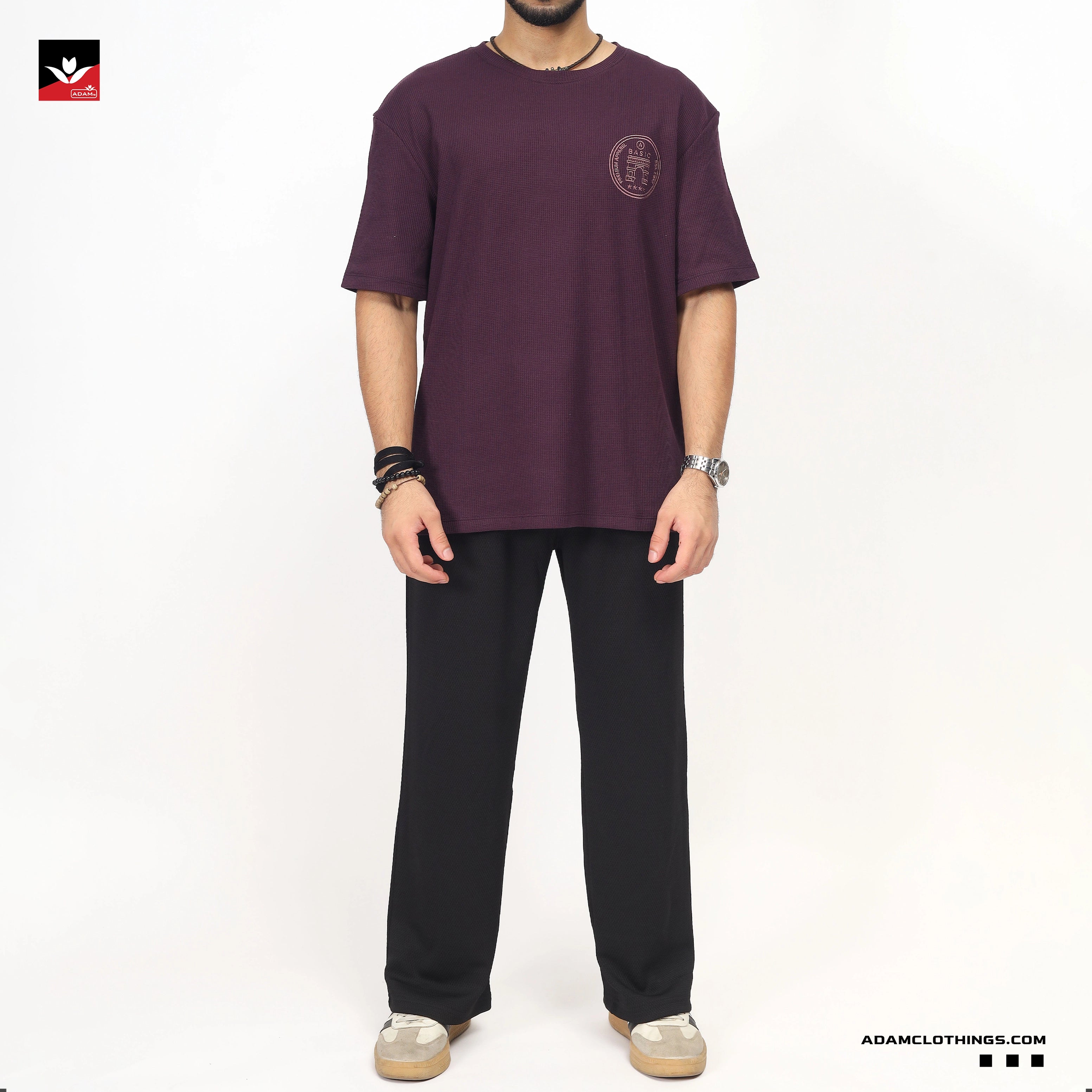 WAFFLE KNIT TEXTURED GRAPHIC TEE SHIRT