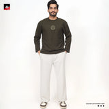 TEXTURED WAFFLE KNIT OLIVE SWEATSHIRT
