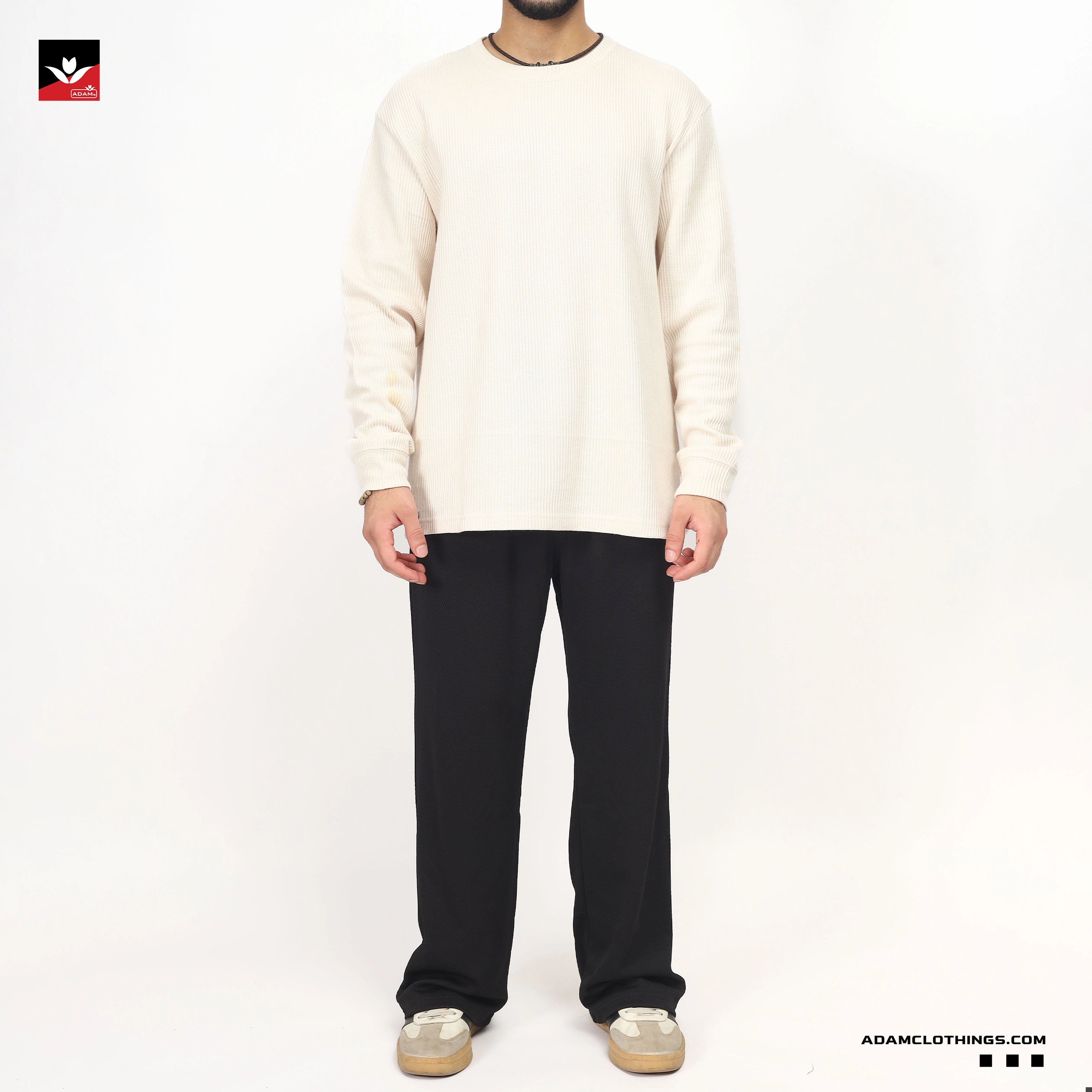 TEXTURED THERMAL OFF WHITE SWEATSHIRT