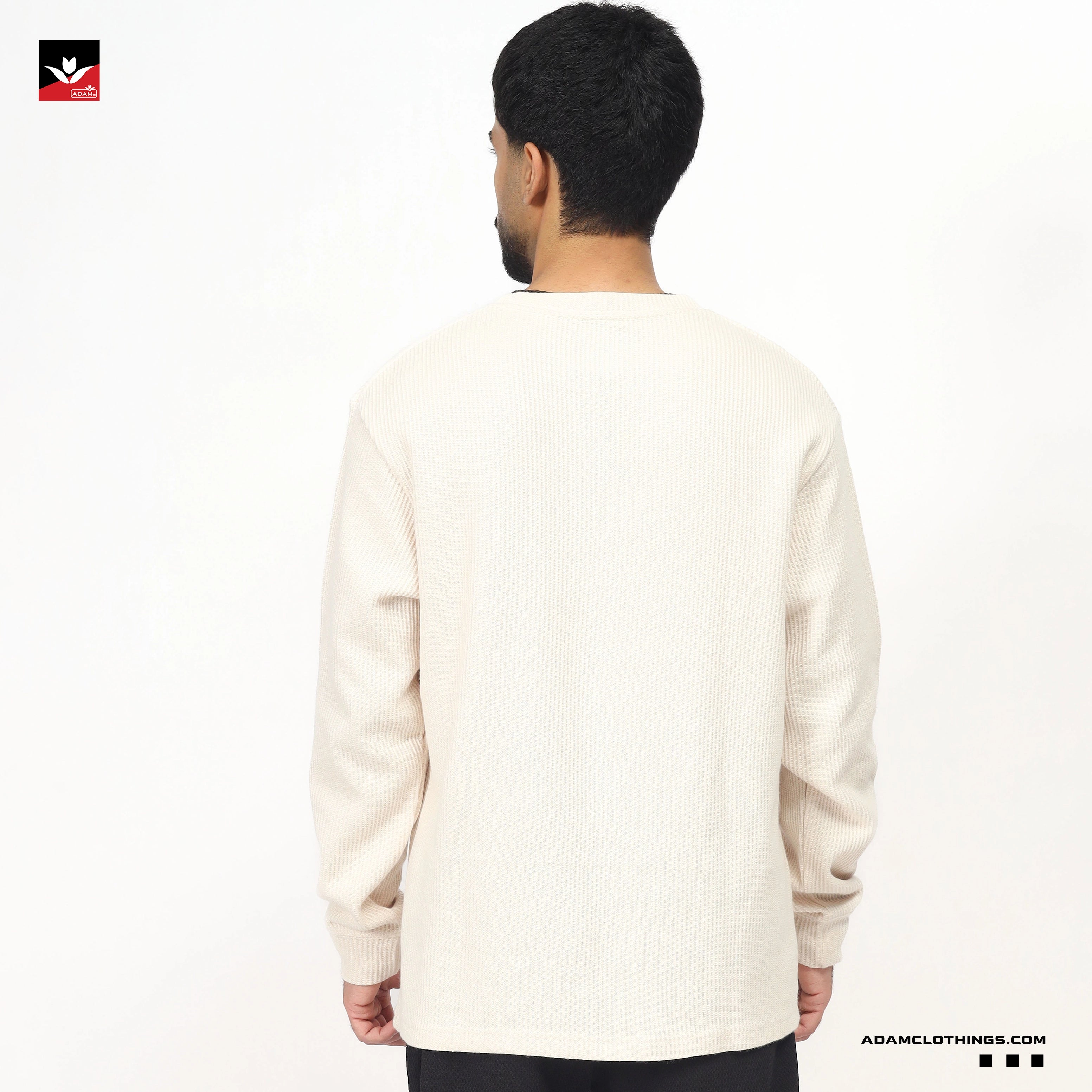 TEXTURED THERMAL OFF WHITE SWEATSHIRT