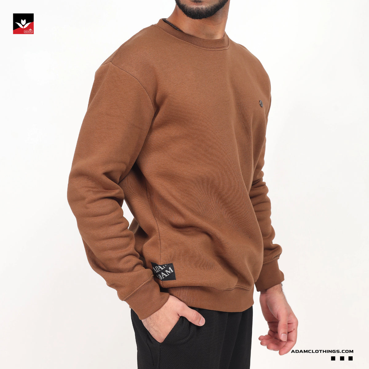 MEN BROWN PLAIN SWEATSHIRT