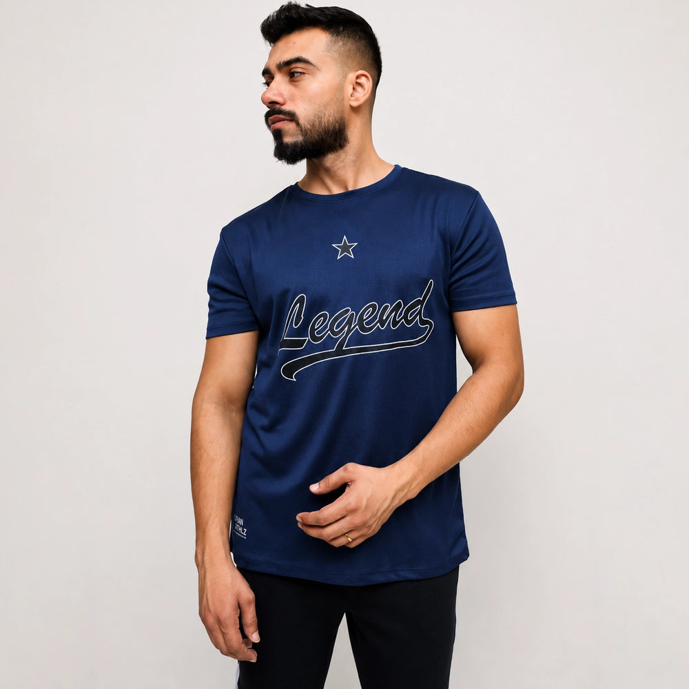 Graphic poly mesh tee shirt navy front view for men – ADAM Clothing Pakistan
