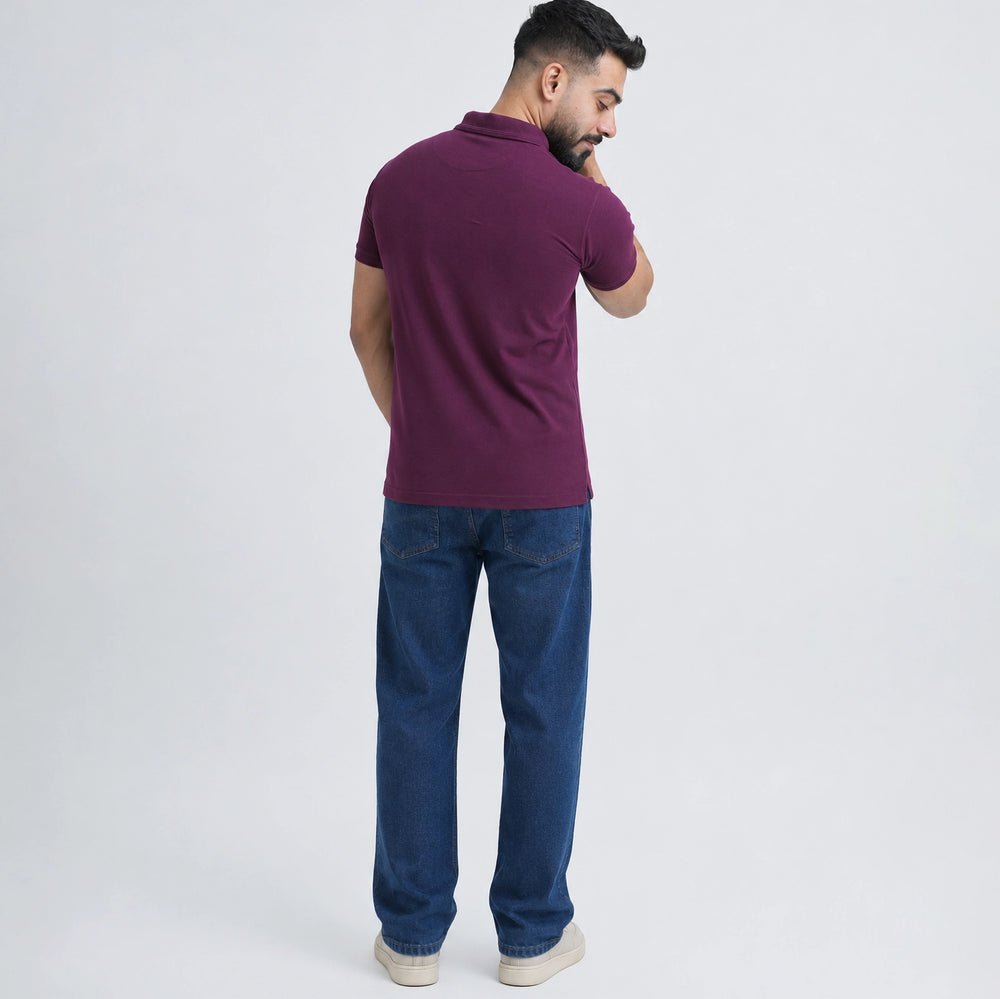 Burgundy polo shirt back view, regular fit, men's casual wear Pakistan