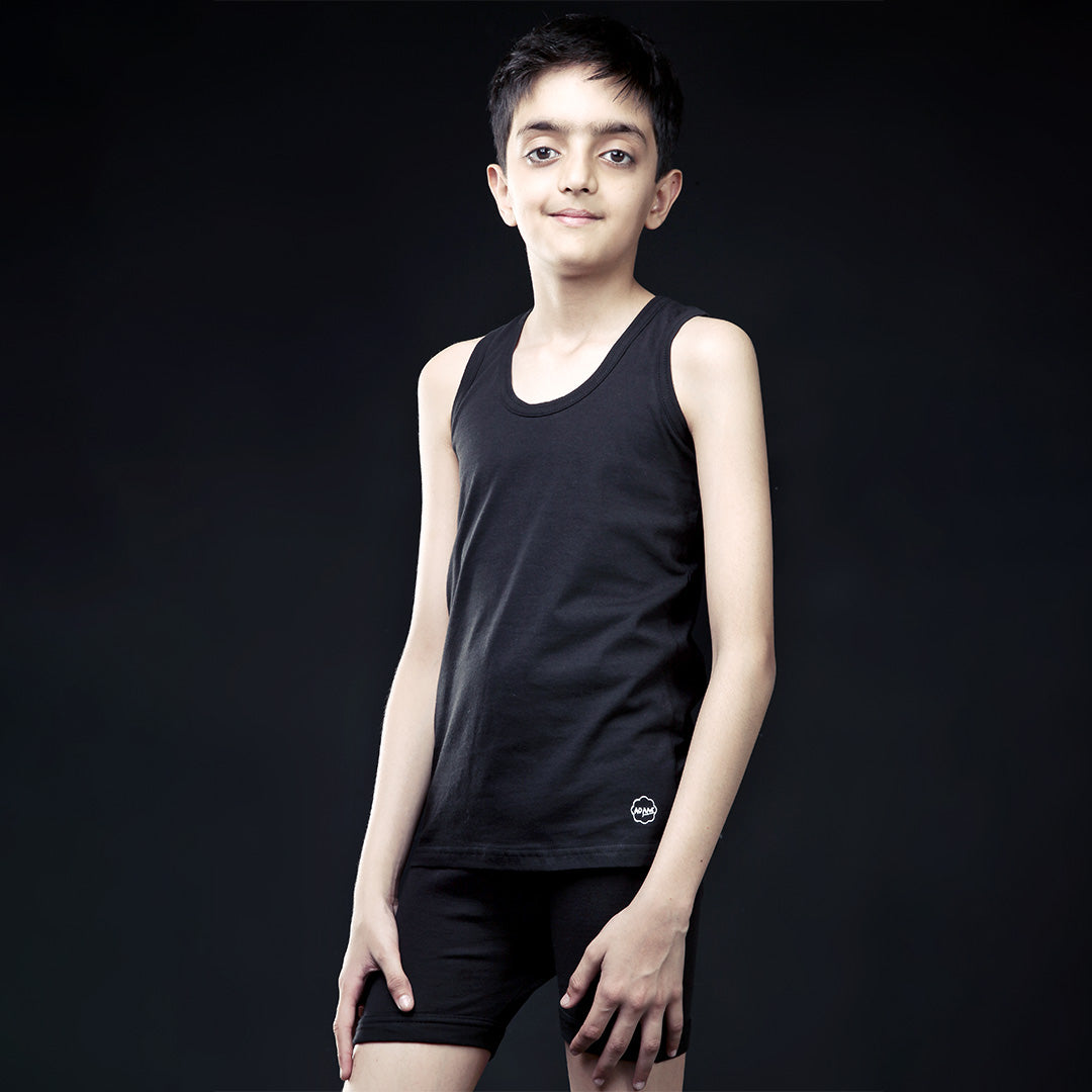 Black Casual Vest For Boys - Front Standing Full Body Pose