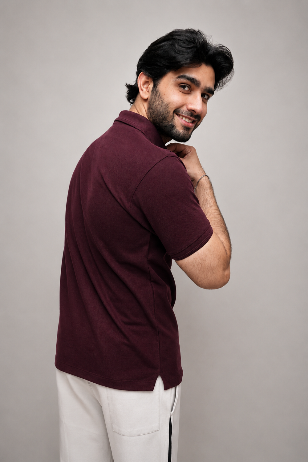 Men's maroon polo shirt back view regular fit ADAM